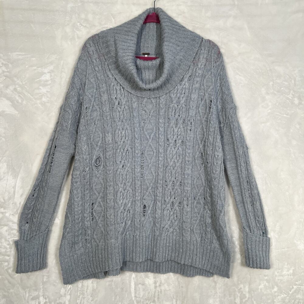 Lg Free People SHE'S ALL THAT Alpaca Blend Turtleneck Sweater Womens Boho Gray